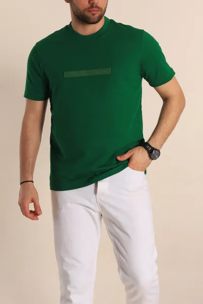 Zümrüt Yeşili Regular Fit Plastik Baskı Detaylı Erkek Tişört 268109