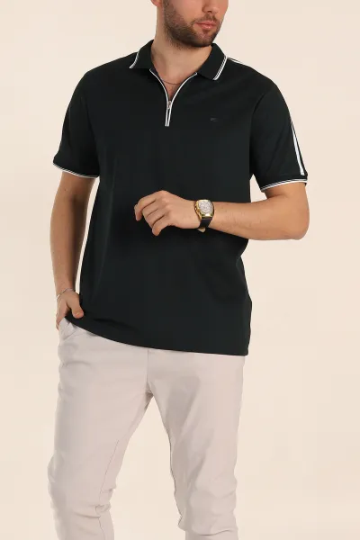 Zümrüt Yeşili Regular Fit Şerit Detaylı Polo Yaka Erkek Tişört 338445