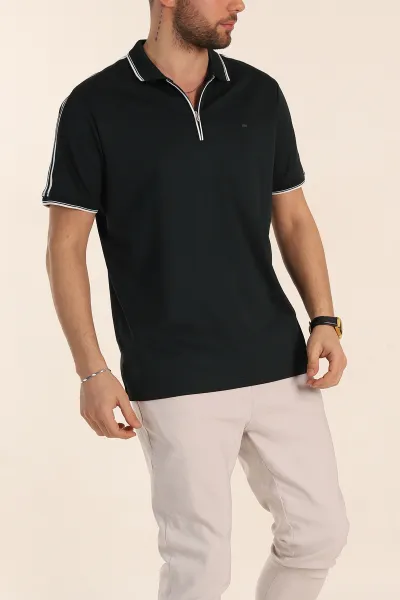 Zümrüt Yeşili Regular Fit Şerit Detaylı Polo Yaka Erkek Tişört 338445