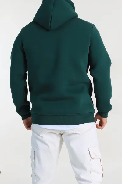 Zümrüt Yeşili Owersize Üç İp Şardonlu Erkek Kapüşonlu Basic Sweatshirt 400526