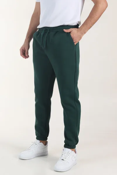 Zümrüt Yeşili Regular Fit Üç İp Şardonlu Paça Lastikli Erkek Eşofman Altı 407076