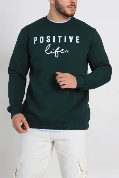 Zümrüt Yeşili Regular Fit Üç İp Şardonlu Yazı Detay Erkek Sweatshirt 308898
