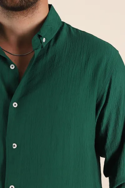 Zümrüt Yeşili Relaxed Fit Ata Yaka Uzun Kollu Erkek Gömlek 369595