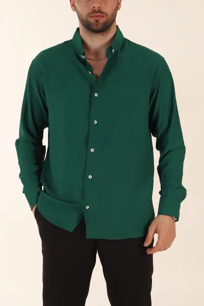 zumrut-yesili-relaxed-fit-ata-yaka-uzun-kollu-erkek-gomlek-369595