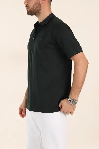 Zümrüt Yeşili Relaxed Fit Basic Fermuarlı Polo Yaka Erkek Tişört 359129
