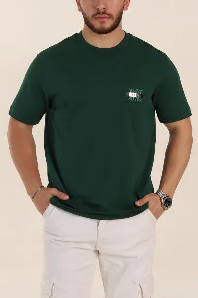 Zümrüt Yeşili Relaxed Fit Baskılı Yazı Detaylı Erkek Tişört 358543