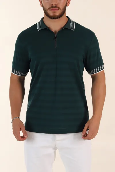 zumrut-yesili-relaxed-fit-cizgi-dokulu-fermuarli-polo-yaka-basic-erkek-tisort-370230