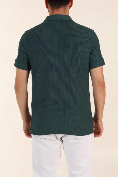 Zümrüt Yeşili Relaxed Fit Dokulu Patlı Polo Yaka Erkek Tişört 370264