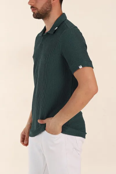 Zümrüt Yeşili Relaxed Fit Dokulu Patlı Polo Yaka Erkek Tişört 370264