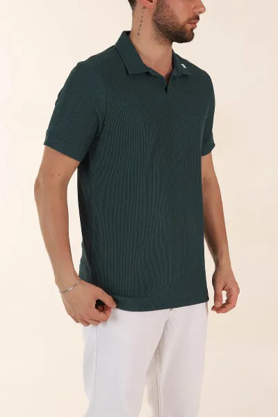 Zümrüt Yeşili Relaxed Fit Dokulu Patlı Polo Yaka Erkek Tişört 370264