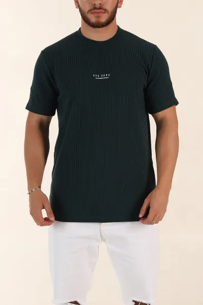 Zümrüt Yeşili Relaxed Fit Dokulu Yazı Detaylı Erkek Tişört 370307