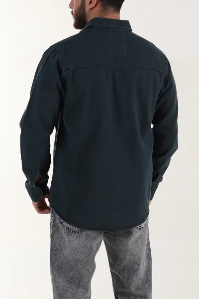 Zümrüt Yeşili Relaxed Fit Gabardin Çift Cepli Yıkamalı  Erkek Gömlek 397966