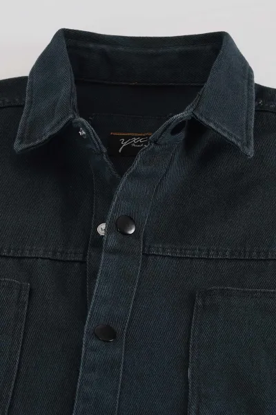 Zümrüt Yeşili Relaxed Fit Gabardin Çift Cepli Yıkamalı  Erkek Gömlek 397966