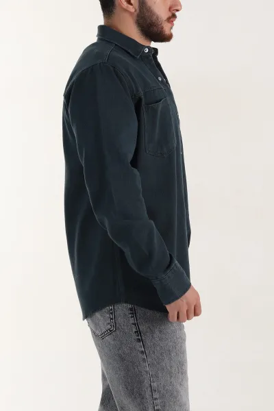 Zümrüt Yeşili Relaxed Fit Gabardin Çift Cepli Yıkamalı  Erkek Gömlek 397966