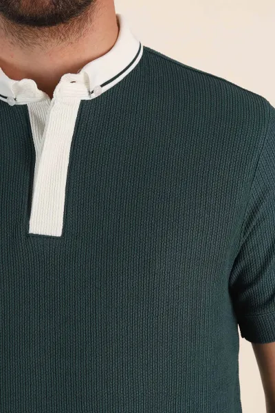 Zümrüt Yeşili Relaxed Fit Gizi Düğmeli Polo Yaka Erkek Tişört 370270