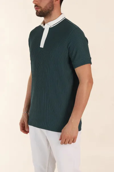 Zümrüt Yeşili Relaxed Fit Gizi Düğmeli Polo Yaka Erkek Tişört 370270