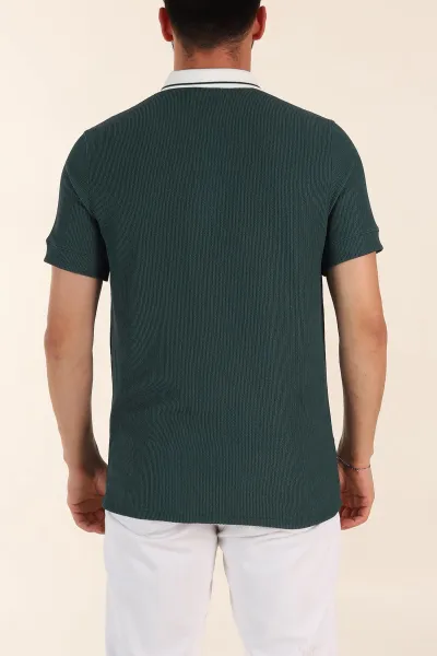 Zümrüt Yeşili Relaxed Fit Gizi Düğmeli Polo Yaka Erkek Tişört 370270