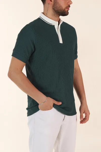 Zümrüt Yeşili Relaxed Fit Gizi Düğmeli Polo Yaka Erkek Tişört 370270