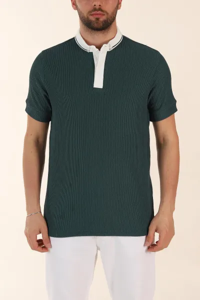 Zümrüt Yeşili Relaxed Fit Gizi Düğmeli Polo Yaka Erkek Tişört 370270