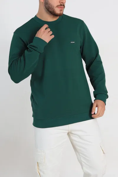 Zümrüt Yeşili Relaxed Fit İki İp Şardonlu Yazı Detay Likralı Erkek Sweatshirt 311194