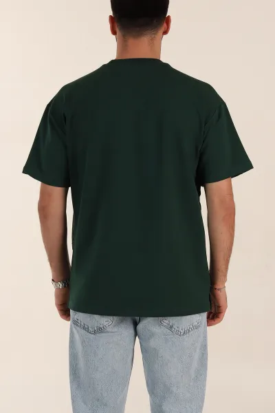 Zümrüt Yeşili Relaxed Fit İnterlok Kumaş Yazı Detaylı Erkek Tişört 359311