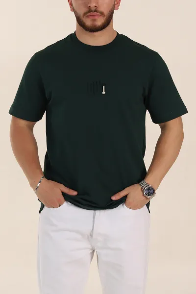 Zümrüt Yeşili Relaxed Fit Kabartma Yazı Detaylı Erkek Tişört 358491