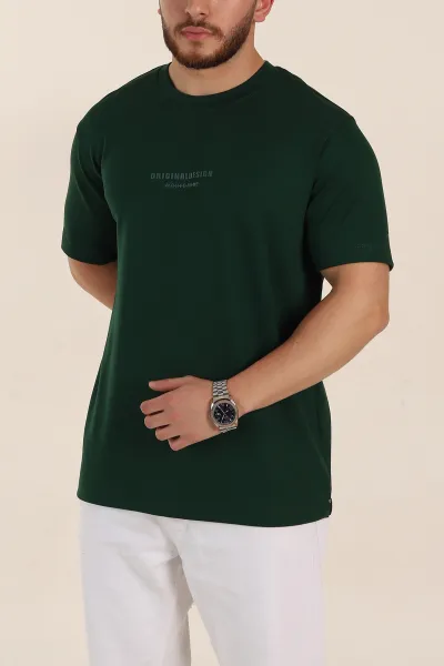 Zümrüt Yeşili Relaxed Fit Kabartma Yazı Detaylı Erkek Tişört 358648