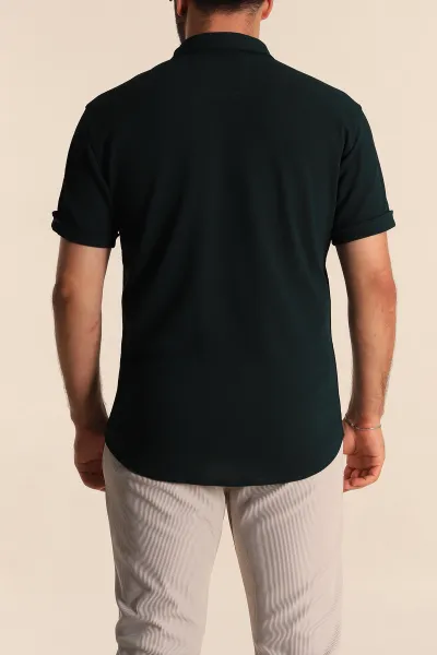 Zümrüt Yeşili Relaxed Fit Örme Duble Kısa Kollu Erkek Gömlek 278443