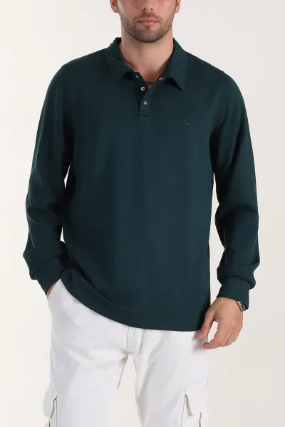 zumrut-yesili-relaxed-fit-oysho-kumas-dugmeli-polo-yaka-erkek-sweatshirt-399519