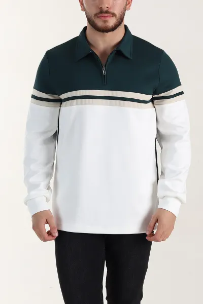 Zümrüt Yeşili Relaxed Fit Oysho Kumaş Fermuarlı Polo Yaka Sweatshirt 399547