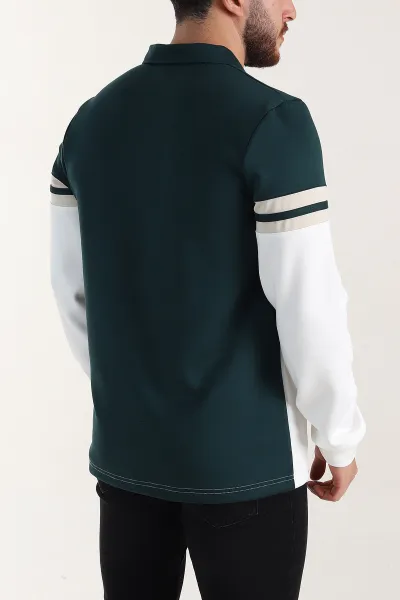 Zümrüt Yeşili Relaxed Fit Oysho Kumaş Fermuarlı Polo Yaka Sweatshirt 399547