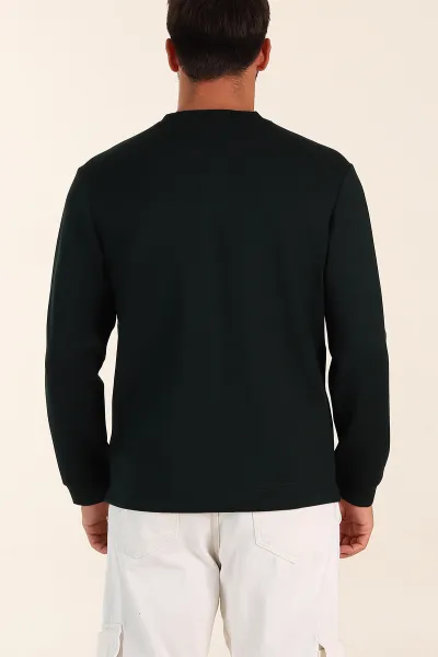 Zümrüt Yeşili Relaxed Fit Oysho Kumaş Kabartma Detaylı Erkek Sweatshirt 393279