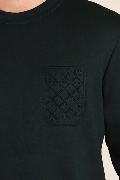 Zümrüt Yeşili Relaxed Fit Oysho Kumaş Kabartma Detaylı Erkek Sweatshirt 393279