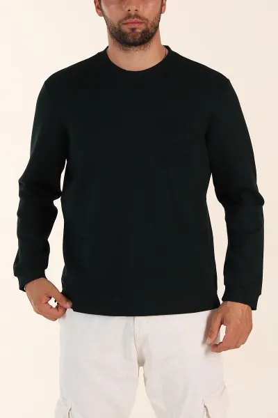 Zümrüt Yeşili Relaxed Fit Oysho Kumaş Kabartma Detaylı Erkek Sweatshirt 393279