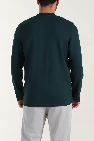 Zümrüt Yeşili Relaxed Fit Oysho Kumaş Kabartma Detaylı Erkek Sweatshirt 399525