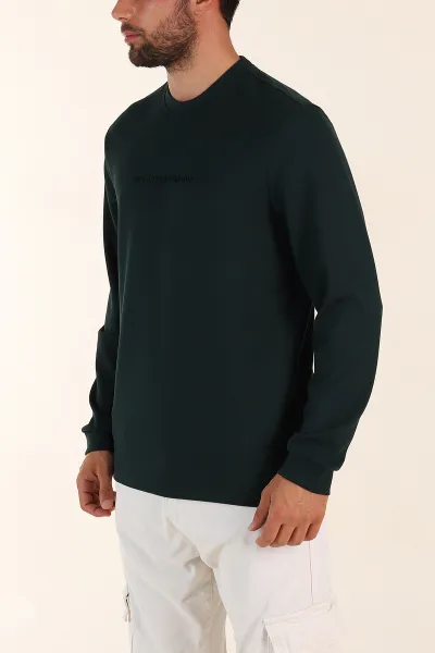 Zümrüt Yeşili Relaxed Fit Oysho Kumaş Kabartma Yazılı Erkek Sweatshirt 393290