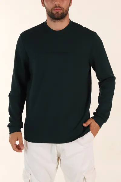Zümrüt Yeşili Relaxed Fit Oysho Kumaş Kabartma Yazılı Erkek Sweatshirt 393290