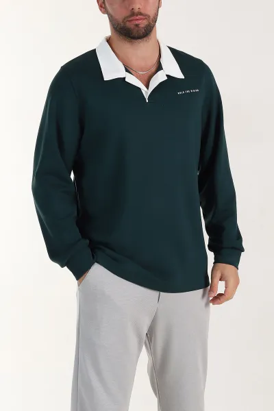 zumrut-yesili-relaxed-fit-oysho-kumas-kabartma-yazili-polo-yaka-erkek-sweatshirt-399584