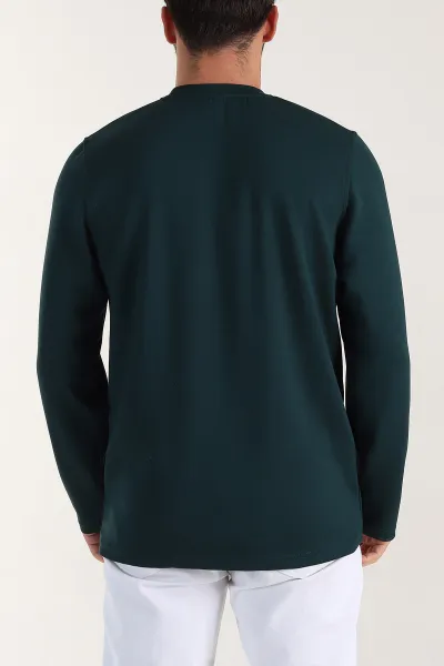 Zümrüt Yeşili Relaxed Fit Oysho Kumaş Nakışlı Yazı Detay Erkek Sweatshirt 399392