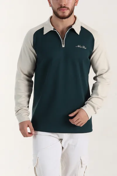 Zümrüt Yeşili Relaxed Fit Oysho Kumaş Reglan Kollu Erkek Sweatshirt 399575