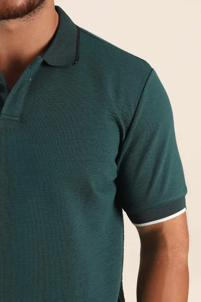 Zümrüt Yeşili Relaxed Fit Patlı Polo Yaka Erkek Tişört 373091