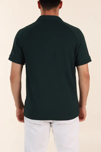 Zümrüt Yeşili Relaxed Fit Petek Dokulu Patlı Polo Yaka Erkek Tişört 370253