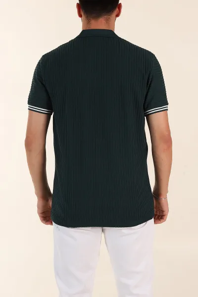 Zümrüt Yeşili Relaxed Fit Petek Dokulu Patlı Polo Yaka Erkek Tişört 370258