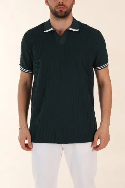 Zümrüt Yeşili Relaxed Fit Petek Dokulu Patlı Polo Yaka Erkek Tişört 370258