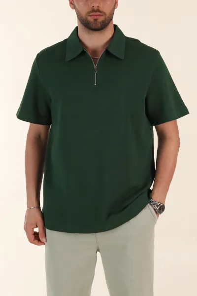zumrut-yesili-relaxed-fit-pike-doku-fermuarli-polo-yaka-erkek-tisort-368375