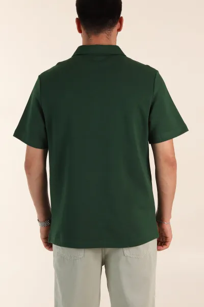 Zümrüt Yeşili Relaxed Fit Pike Doku Fermuarlı Polo Yaka Erkek Tişört 368375