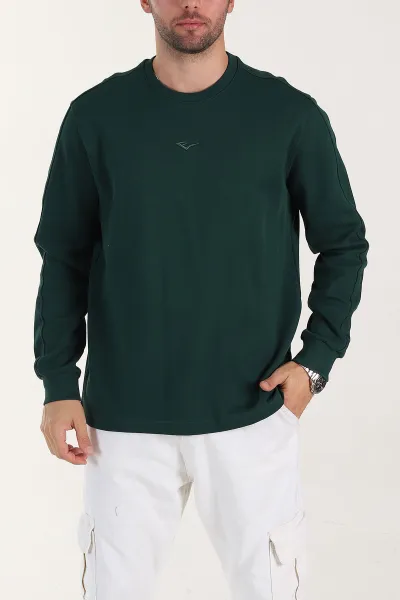 zumrut-yesili-relaxed-fit-pike-dokulu-nakis-detayli-erkek-sweatshirt-400893