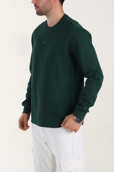 Zümrüt Yeşili Relaxed Fit Pike Dokulu Nakış Detaylı Erkek Sweatshirt 400893