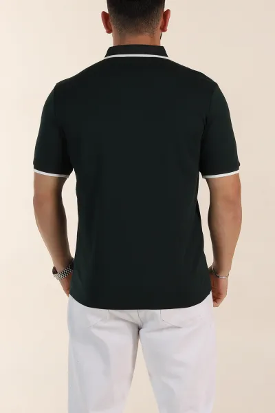 Zümrüt Yeşili Relaxed Fit Şerit Detaylı Polo Yaka Erkek Tişört 359109
