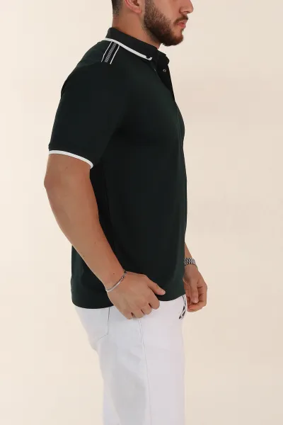 Zümrüt Yeşili Relaxed Fit Şerit Detaylı Polo Yaka Erkek Tişört 359109